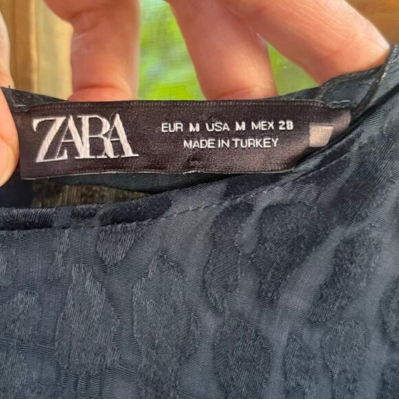 Zara Women's Teal Jacquard Long Sleeve Animal Print Dress Size M. NEW - Picture 7 of 9